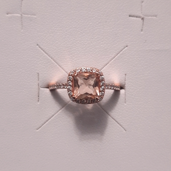 Morganite & Cubic Zirconia 14k Rose Gold Over Silver Ring - Size 6 - Picture 6 of 11